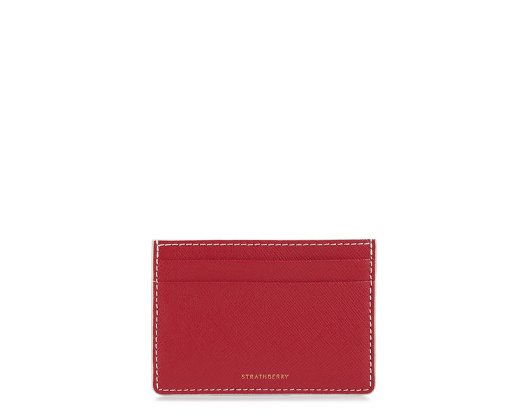 Cardholder - Crosshatch Leather Cherry with Vanilla Edge