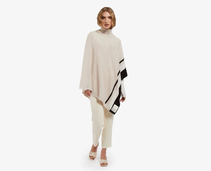 Cashmere Poncho - Striped Vanilla