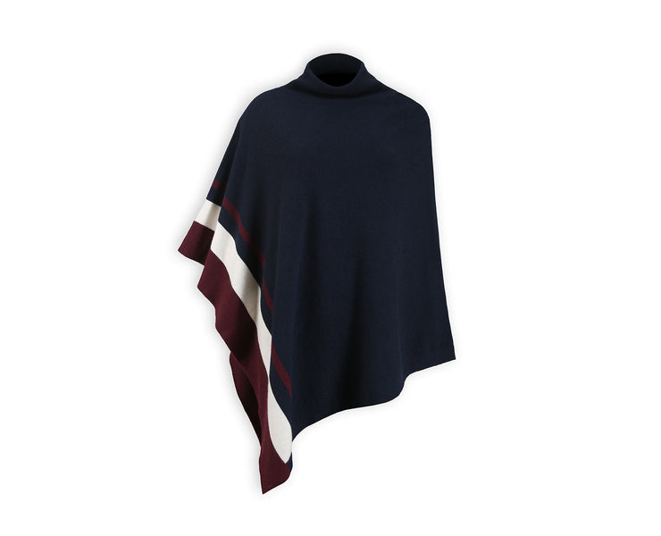 Cashmere Poncho - Striped Navy