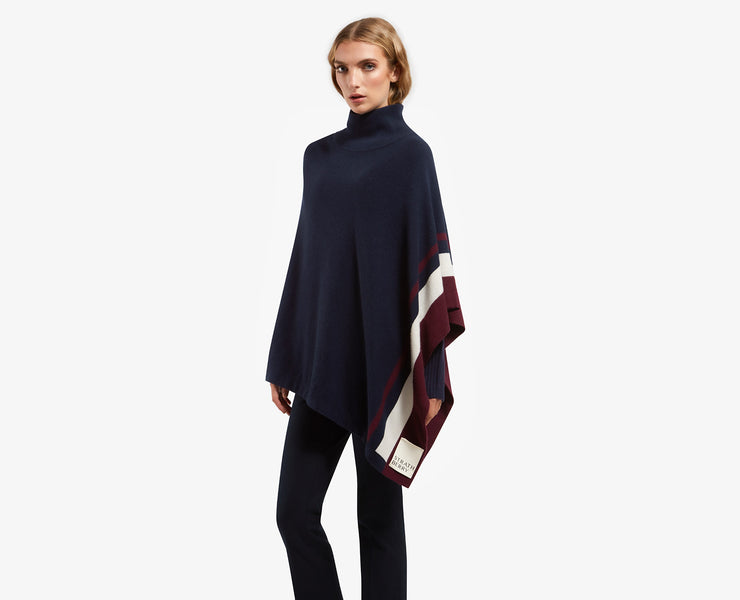 Cashmere Poncho - Striped Navy