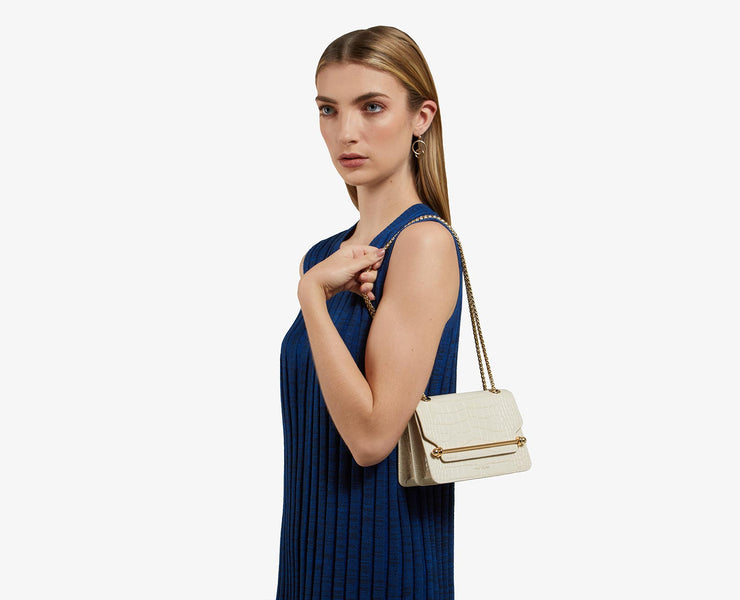 East/West Mini - Embossed Leather Vanilla