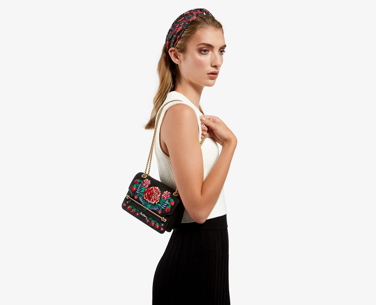 East/West Mini - Black Floral Embroidery