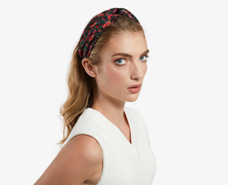 Silk Headband - Black Floral Print