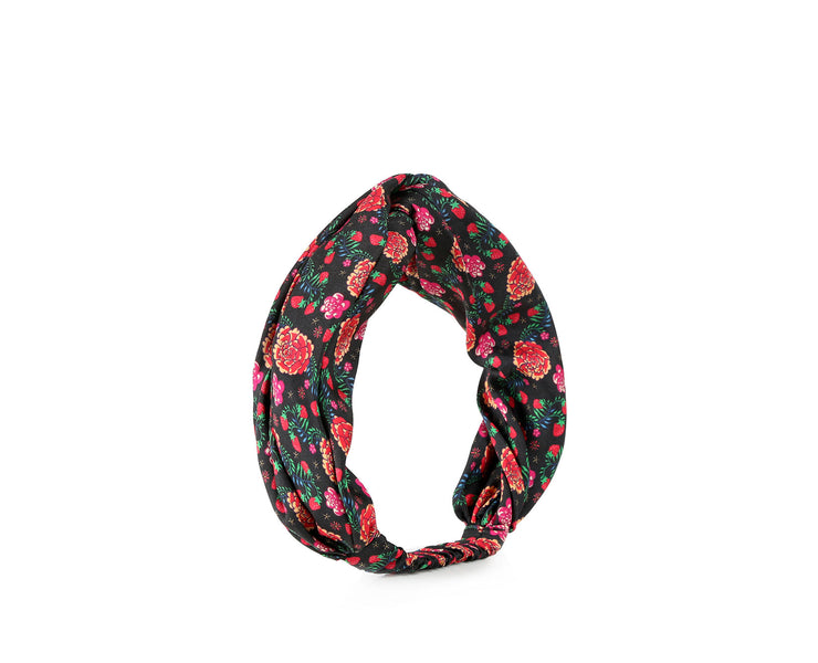 Silk Headband - Black Floral Print