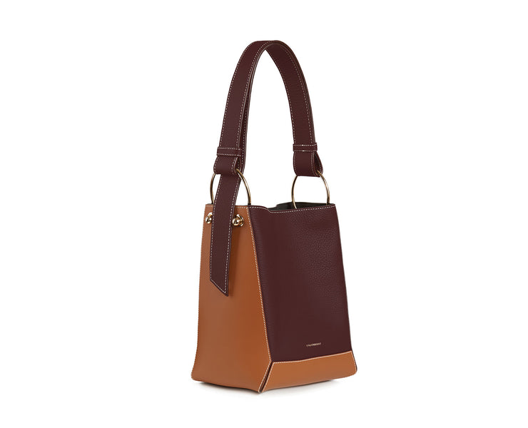 Lana Midi Bucket Bag - Tan/Burgundy