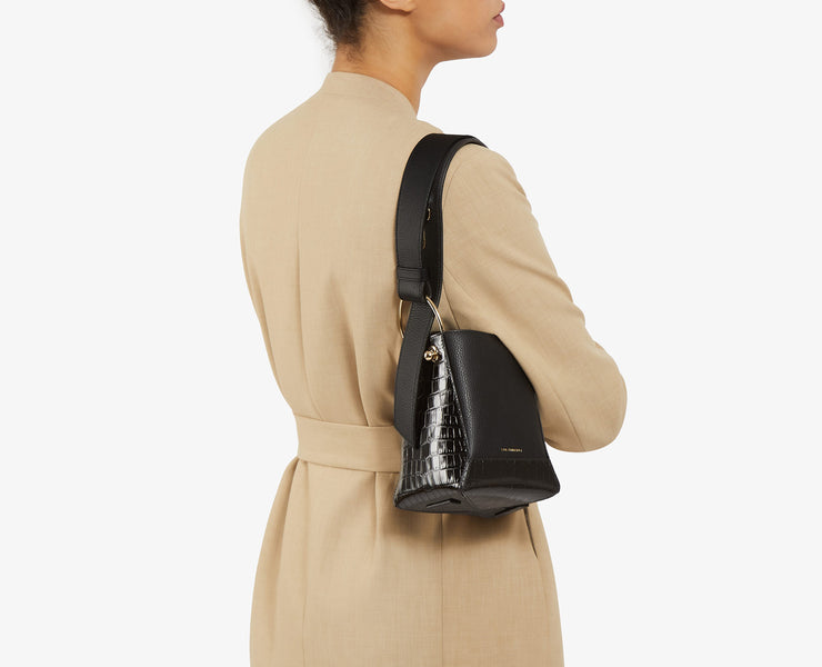 Lana Nano Bucket Bag - Dual Leather Black