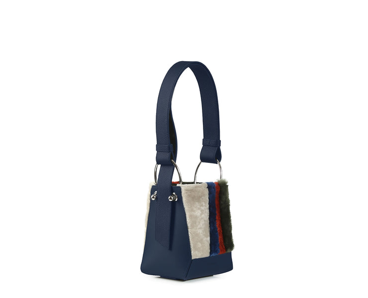 Lana Nano Bucket Bag - Shearling Navy with Silver Hardware
