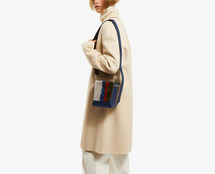 Lana Nano Bucket Bag - Shearling Navy with Silver Hardware