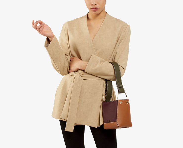 Lana Nano Bucket Bag - Tan/Burgundy/Forest