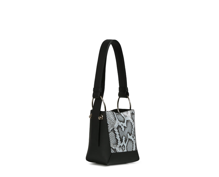 Lana Nano Bucket Bag - Black/Embossed Leather Illusion Blue