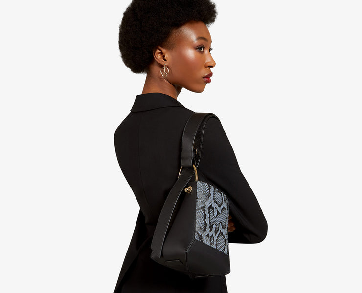 Lana Nano Bucket Bag - Black/Embossed Leather Illusion Blue