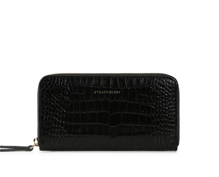 Large Rose Street Wallet - Embossed Croc Black