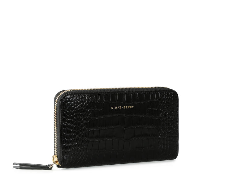 Large Rose Street Wallet - Embossed Croc Black