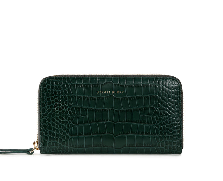 Large Rose Street Wallet - Embossed Croc Bottle Green