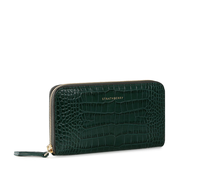 Large Rose Street Wallet - Embossed Croc Bottle Green