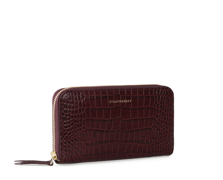 Large Rose Street Wallet - Embossed Croc Burgundy