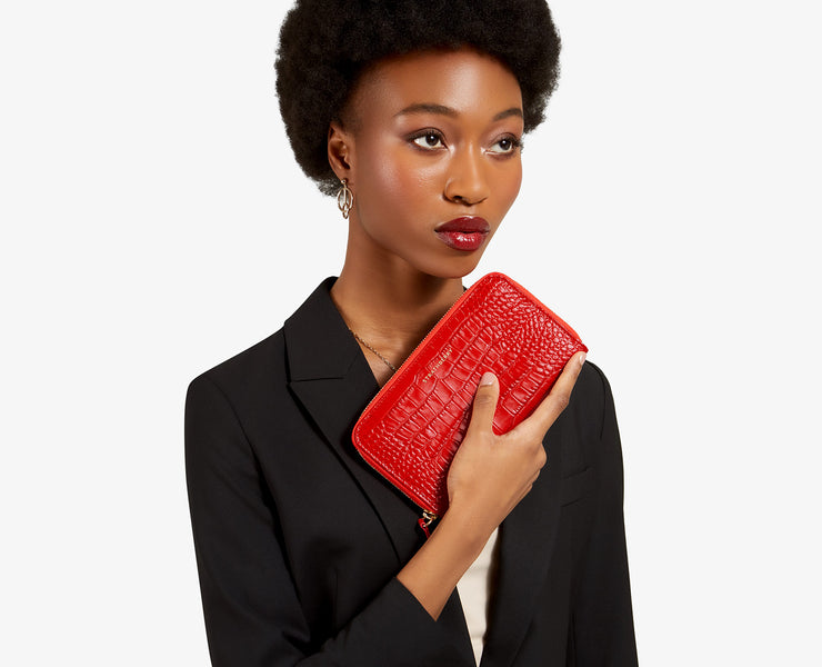 Large Rose Street Wallet - Embossed Leather Ruby