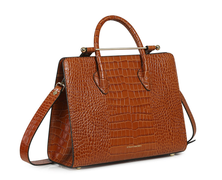 The Strathberry Midi Tote - Embossed Leather Tan