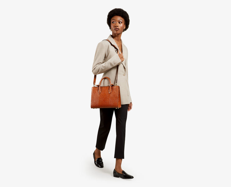 The Strathberry Midi Tote - Embossed Leather Tan