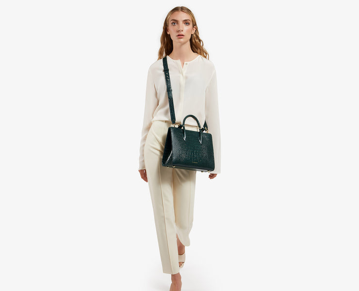 The Strathberry Midi Tote - Embossed Croc Bottle Green