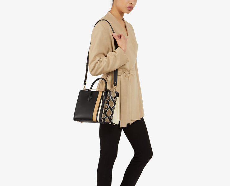 Strathberry Midi Tote - Black/Vanilla Striped
