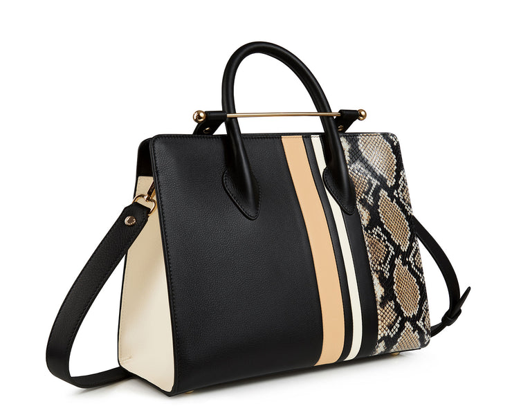 Strathberry Midi Tote - Black/Vanilla Striped