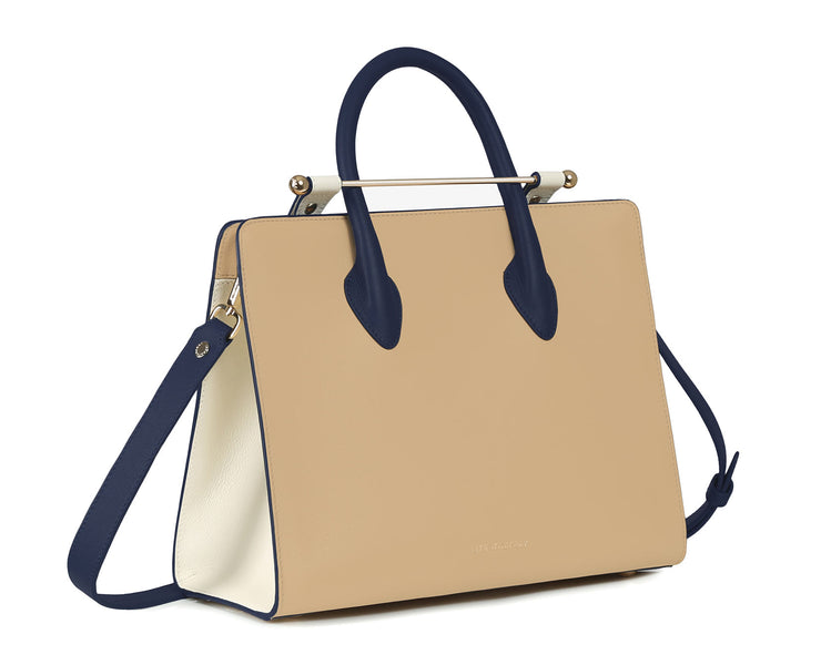The Strathberry Midi Tote - Latte/Vanilla/Navy