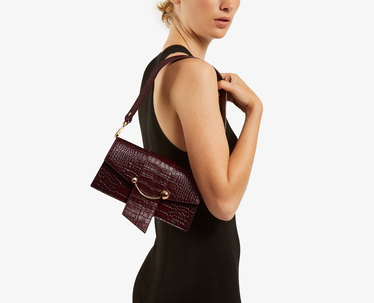 Mini Crescent - Embossed Croc Burgundy