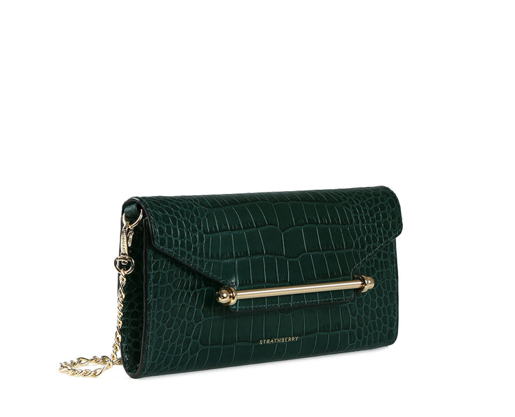 Multrees Chain Wallet - Embossed Croc Bottle Green
