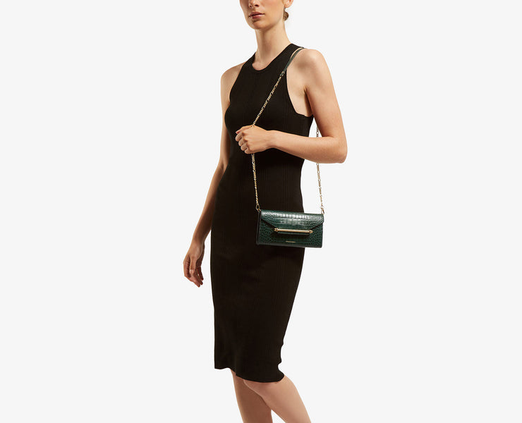 Multrees Chain Wallet - Embossed Croc Bottle Green