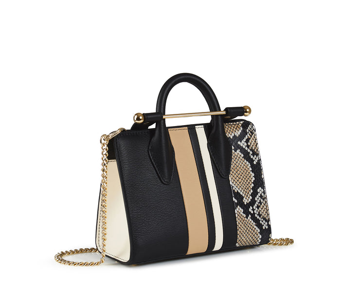 The Strathberry Nano Tote - Black/Vanilla Striped