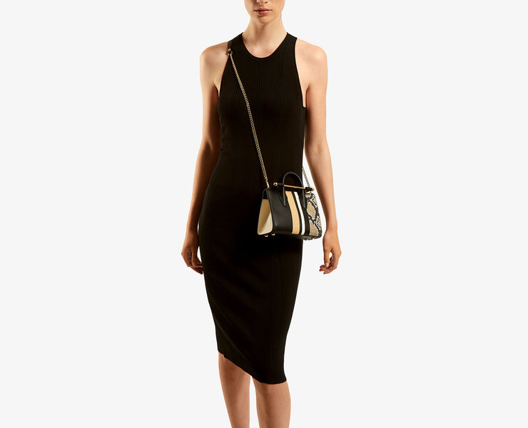 The Strathberry Nano Tote - Black/Vanilla Striped