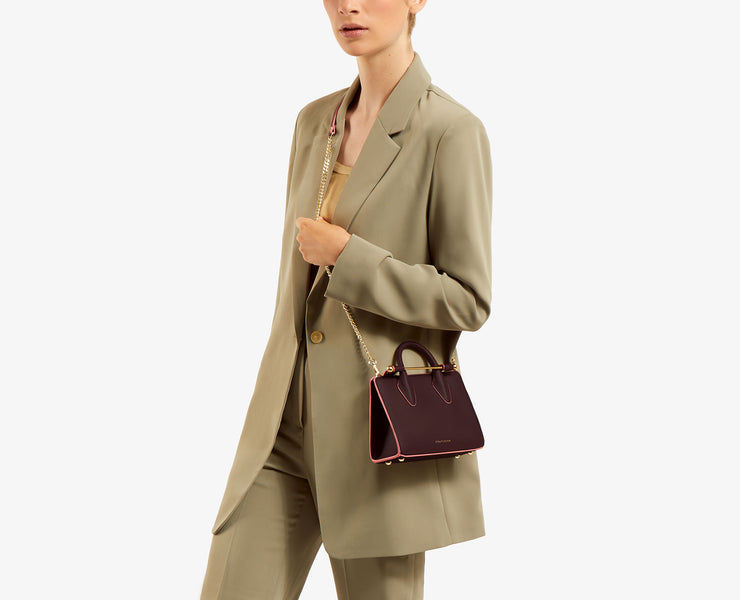 The Strathberry Nano Tote - Burgundy with Lollipop Edge