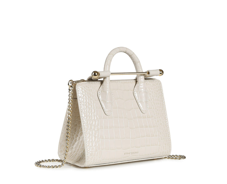 The Strathberry Nano Tote - Embossed Leather Vanilla