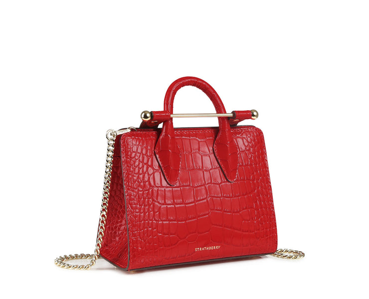 Strathberry Nano Tote - Embossed Leather Ruby