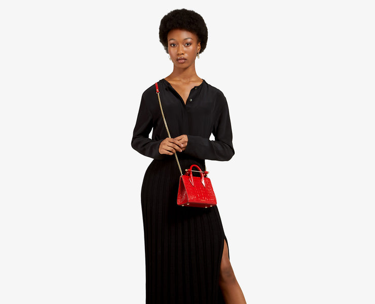 Strathberry Nano Tote - Embossed Leather Ruby