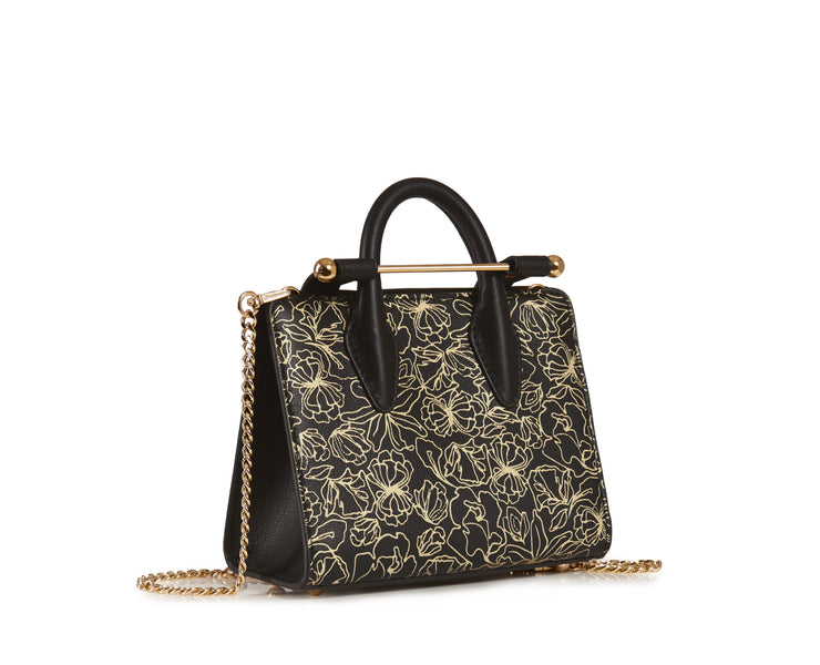 Strathberry Nano Tote - Black with Gold Print