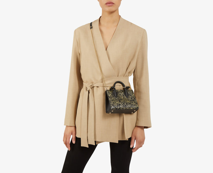 Strathberry Nano Tote - Black with Gold Print