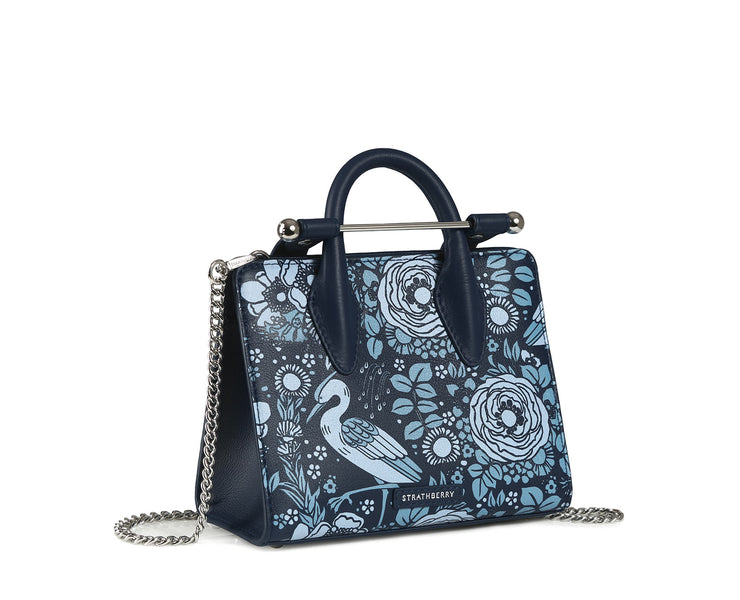 The Strathberry Nano Tote - Loch Print Navy
