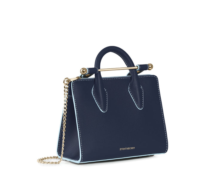 The Strathberry Nano Tote - Navy with Sky Blue Edge