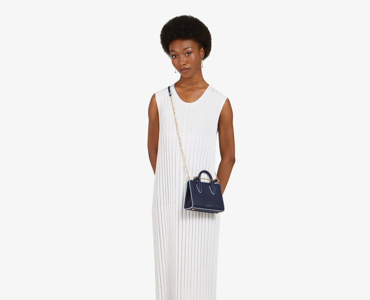 The Strathberry Nano Tote - Navy with Sky Blue Edge