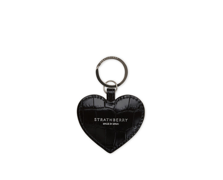 Heart Key Charm - Embossed Croc Black