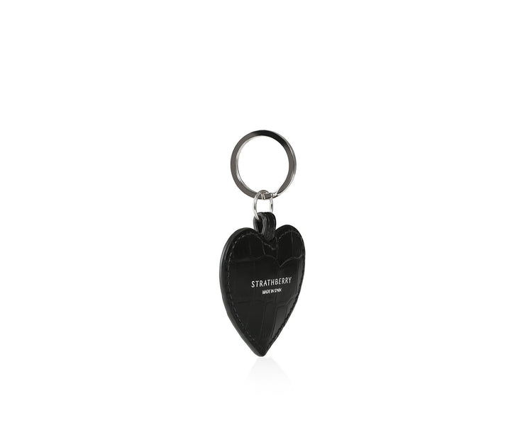 Heart Key Charm - Embossed Croc Black