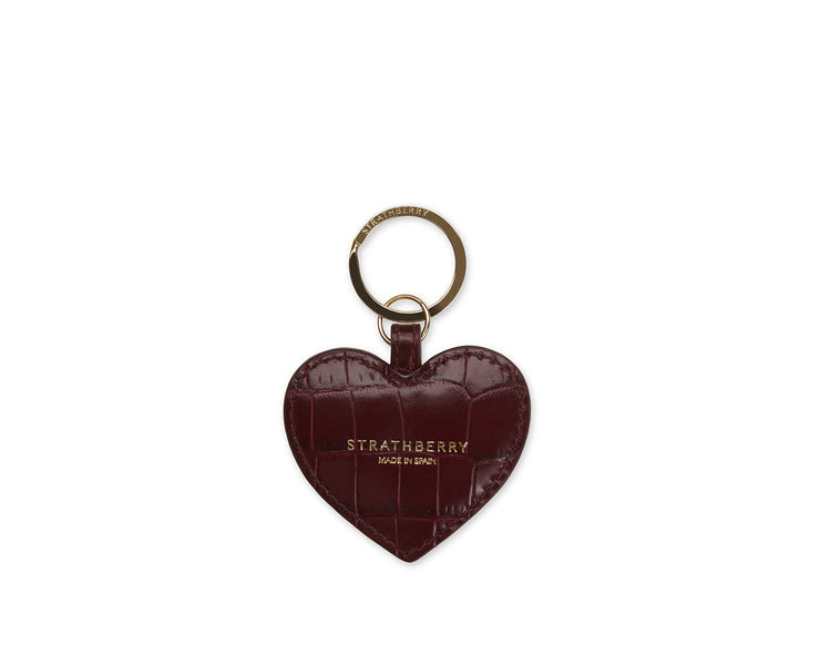 Heart Key Charm - Embossed Croc Burgundy