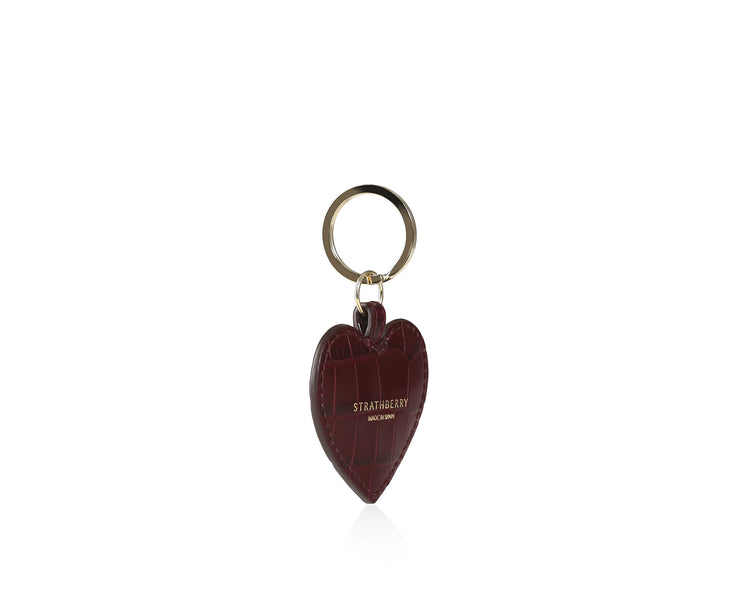 Heart Key Charm - Embossed Croc Burgundy