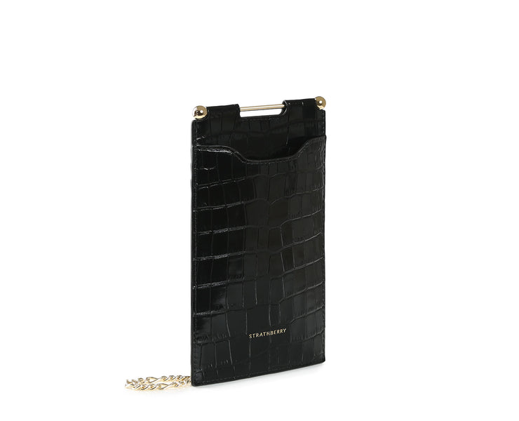 Phone Pouch - Embossed Croc Black
