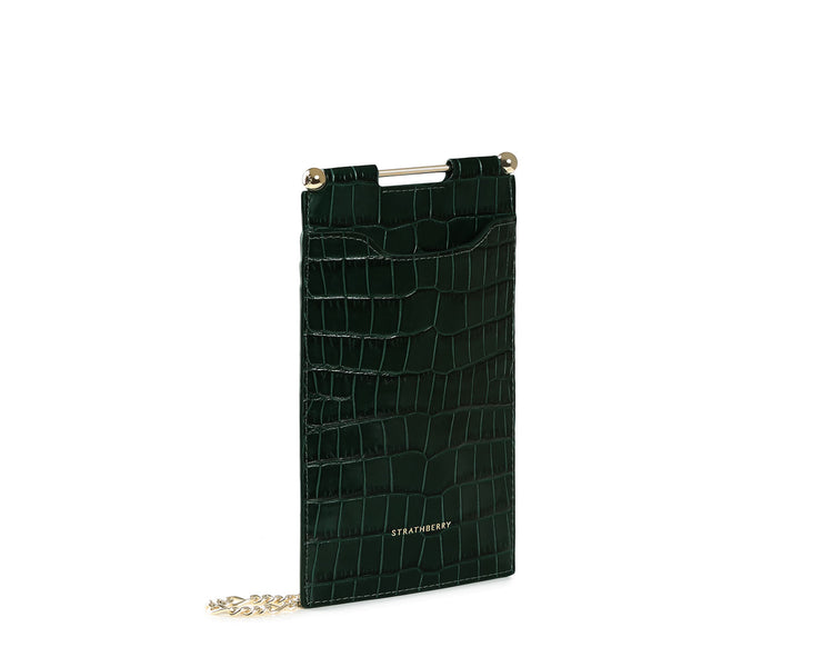 Phone Pouch - Embossed Croc Bottle Green
