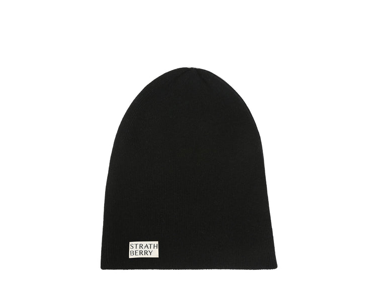 Cashmere Ribbed Beanie - Black