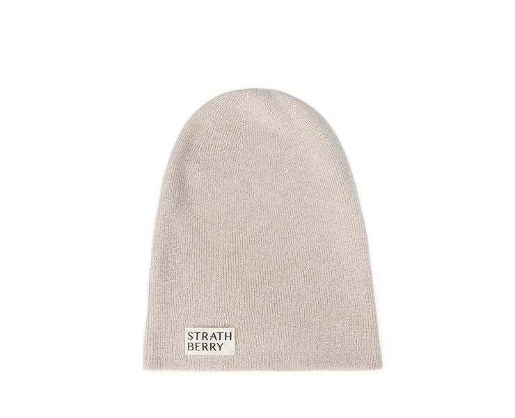 Cashmere Ribbed Beanie - Latte