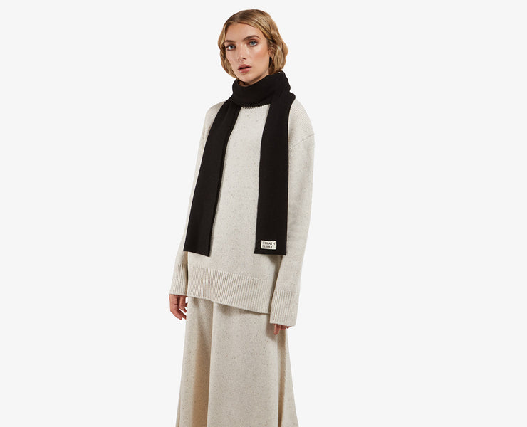Cashmere Ribbed Scarf - Black